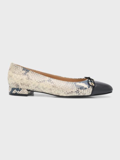 Sleek Snake-Print Bow Ballerina Flats