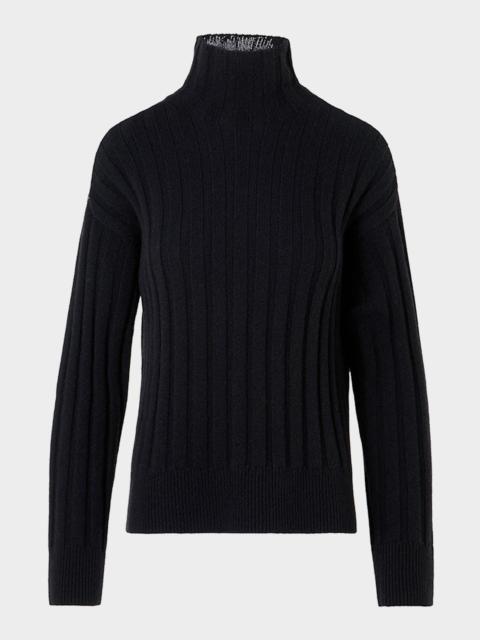 AKRIS Turtleneck Wool-Cashmere Wide Rib Sweater