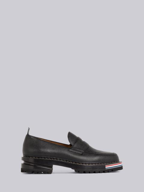 Thom Browne Black Pebbled Calfskin Hiking Sole Penny Loafer