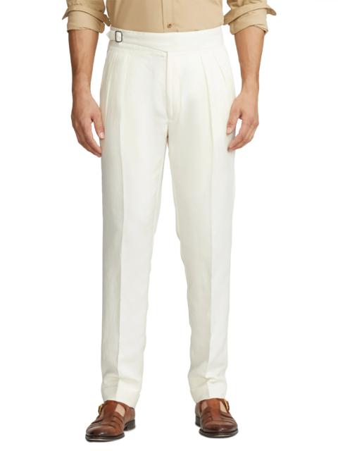 Gregory Flat Front Silk & Linen Canvas Trousers