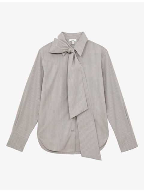 REISS Elowen Striped Tie-Neck Cotton Shirt