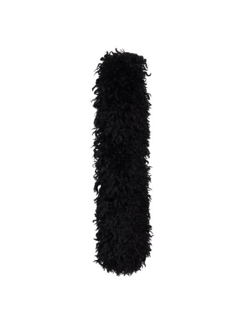 ANNA SUI Black Faux Curly Lamb Fur Long Scarf