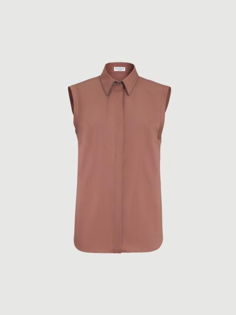 Brunello Cucinelli Stretch cotton poplin sleeveless shirt with shiny trim