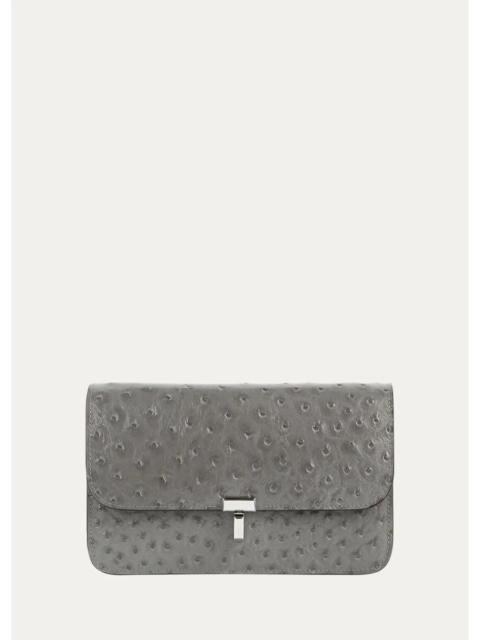TOTEME T-Lock Ostrich-Embossed Leather Crossbody Bag