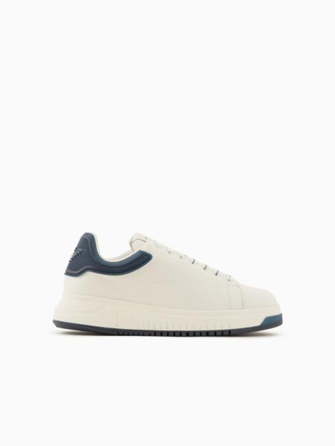 EMPORIO ARMANI Leather sneakers with semi-transparent back and knurled sole