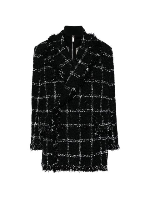 sacai fringed-edge tweed jacket