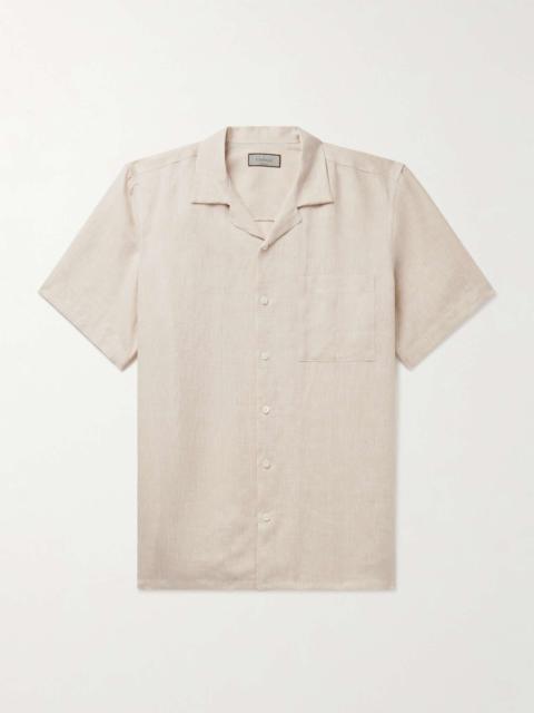 Camp-Collar Linen-Jacquard Shirt