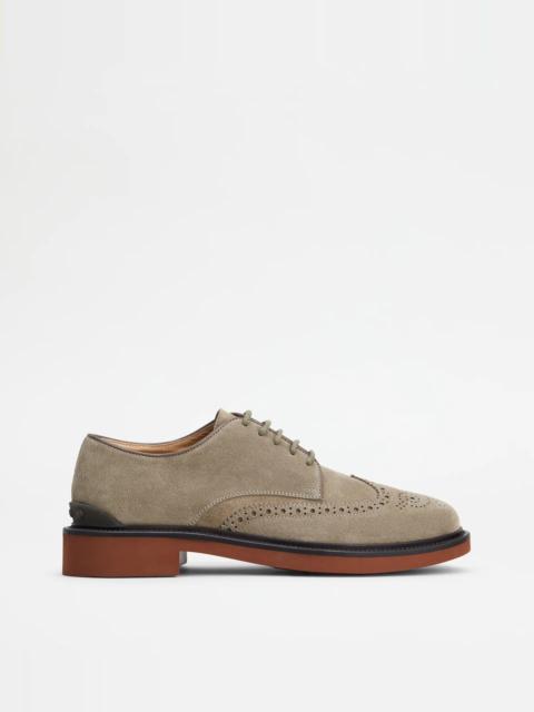 Tod's LACE-UPS IN SUEDE - BEIGE