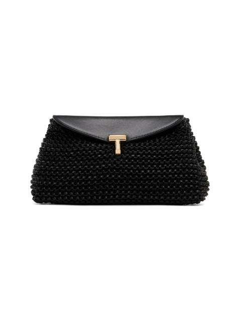 TOTEME Black Mini T-Lock Woven-Leather Clutch