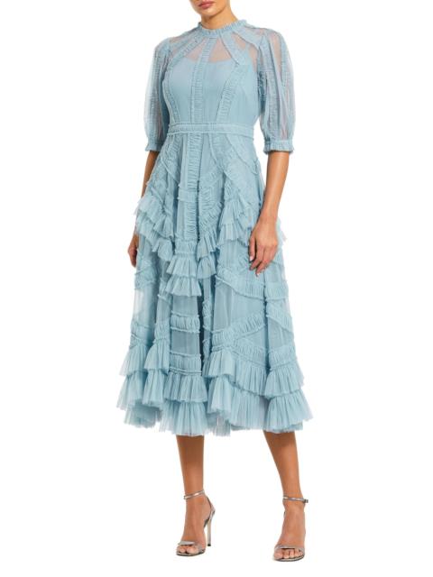 MAC DUGGAL Women's High-Neck Gathered Tulle Midi-Dress - French Blue