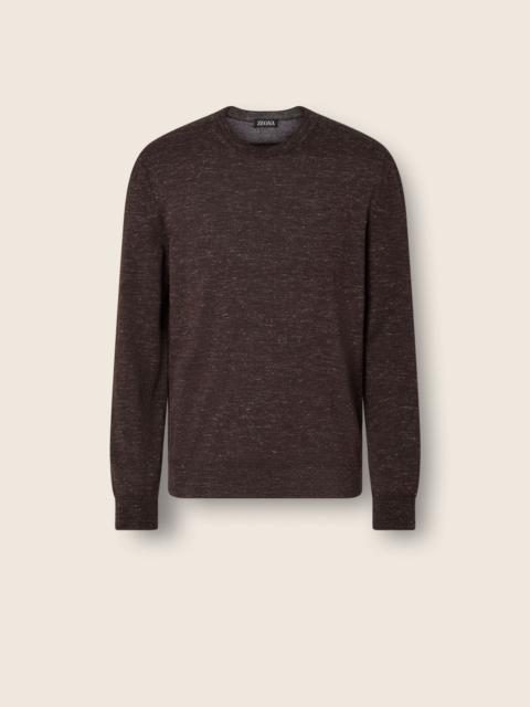 DARK BROWN MÉLANGE SILK CASHMERE AND LINEN CREWNECK