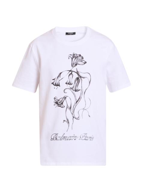 Balmain Men's Floral Cotton Crewneck T-Shirt - Blanc Noir