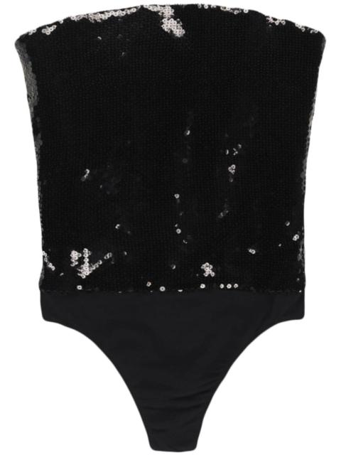 sequin-embellished strapless bodysuit