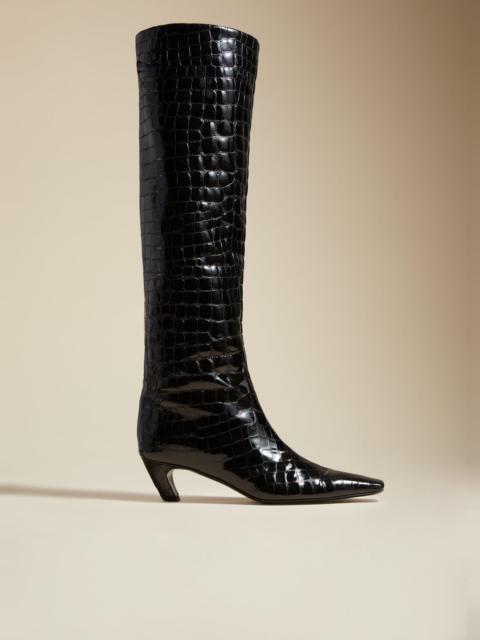 KHAITE The Davis Boot in Black Croc-Embossed Leather
