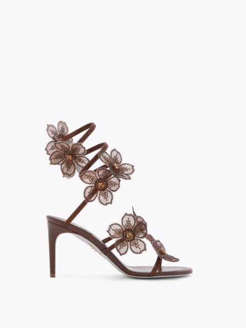 RENE CAOVILLA PEACH FLOWER BROWN SANDAL 80
