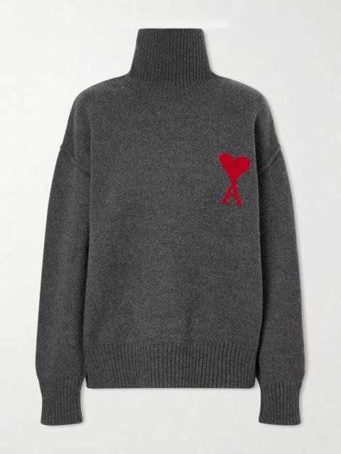 AMI Paris Oversized Intarsia Wool Turtleneck Sweater