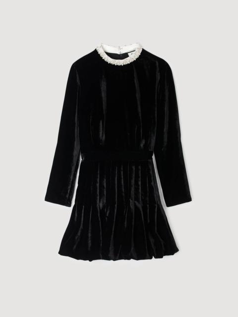 Sandro BEADED VELVET MINI DRESS