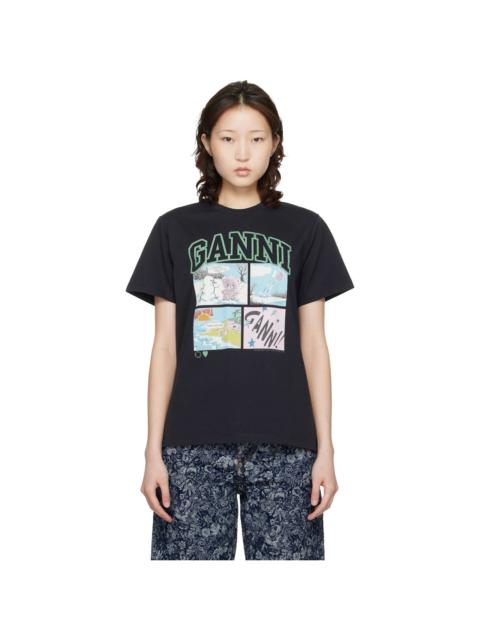 GANNI Black Basic Cotton Jersey Bear Comic Teddy T-shirt