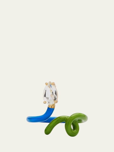 BEA BONGIASCA B Vine Ring in Cobalt and Pistachio Enamel with Drop-Cut Rock Crystal