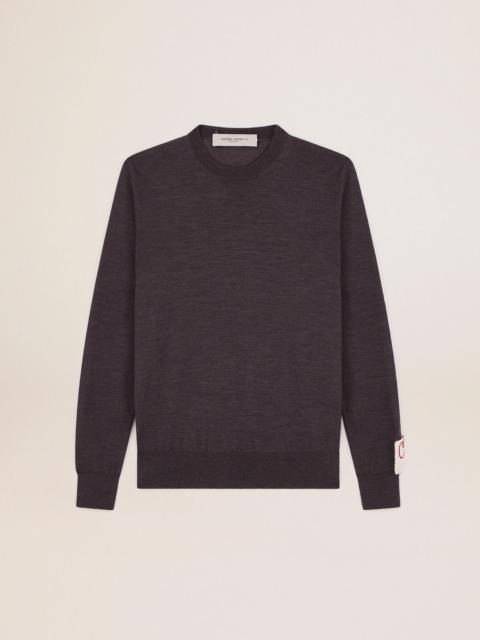 Men's round-neck sweater in dark gray mélange wool