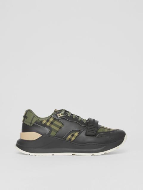 Burberry Check Cotton Canvas and Leather Sneakers