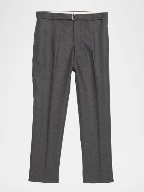 OFFICINE GÉNÉRALE Men's Wool Flat-Front Belted Trousers