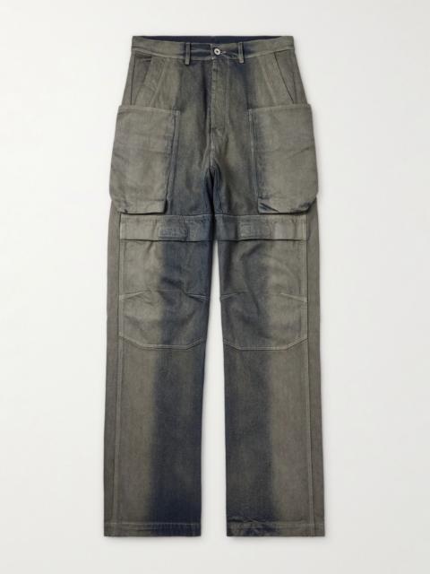 Rick Owens Stefan Wide-Leg Distressed Denim Cargo Trousers Dark gray