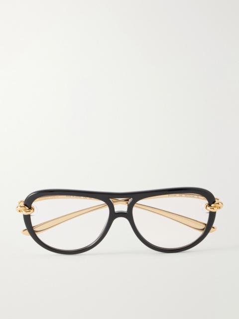 Bottega Veneta New Knot aviator-style gold-tone metal and injected sunglasses Black