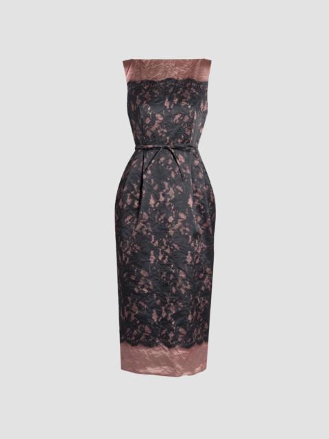 Erdem PRINTED TEXTURED SATIN SLEEVELESS MIDI DRESS