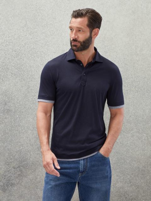 Silk and cotton jersey slim fit shirt-style collar polo with faux-layering