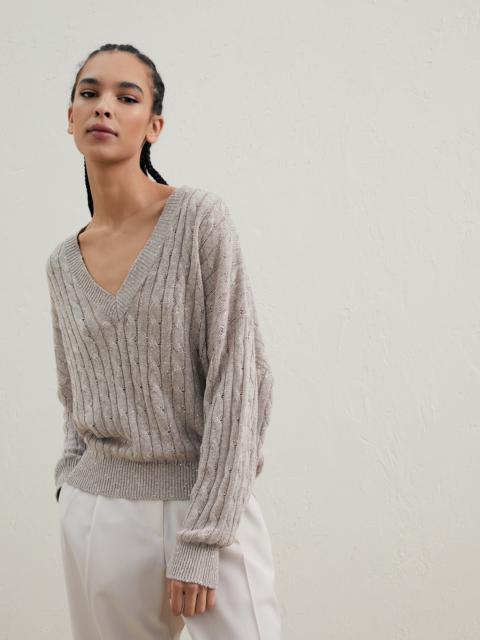 Linen diamond yarn cable knit sweater