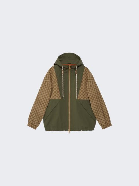 GUCCI GG Cotton Canvas Zip Jacket Green and Camel