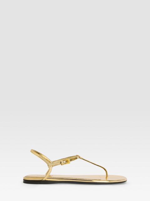 PARIS TEXAS Metallic-effect pleated leather flat sandal