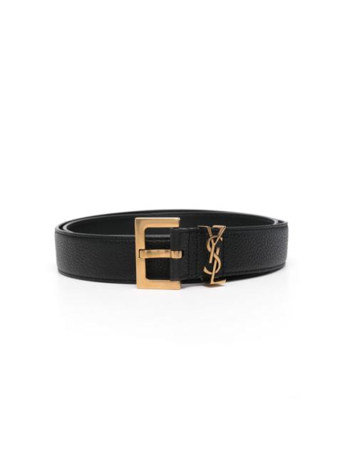 SAINT LAURENT monogram-logo wide leather belt