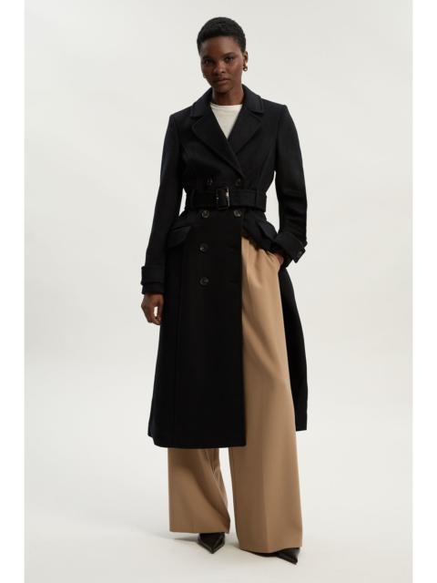 KAREN MILLEN Tailored Wool Blend Double Breasted Buckle Belted Midi Coat