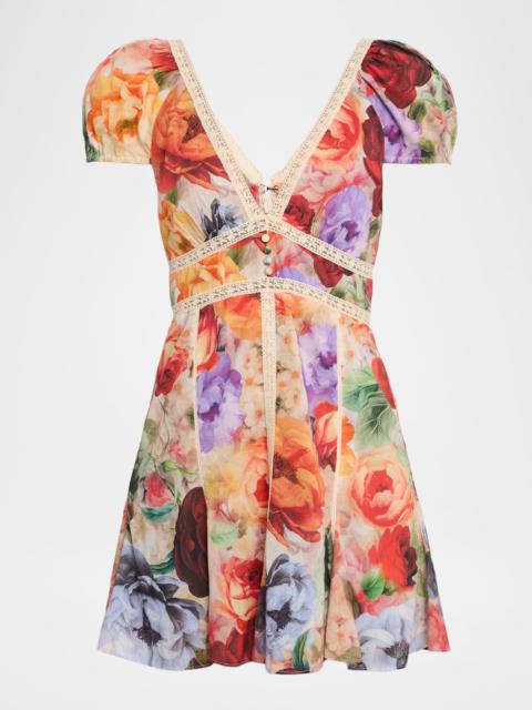 Alice + Olivia Rose Deep V Lace Detail Mini Dress