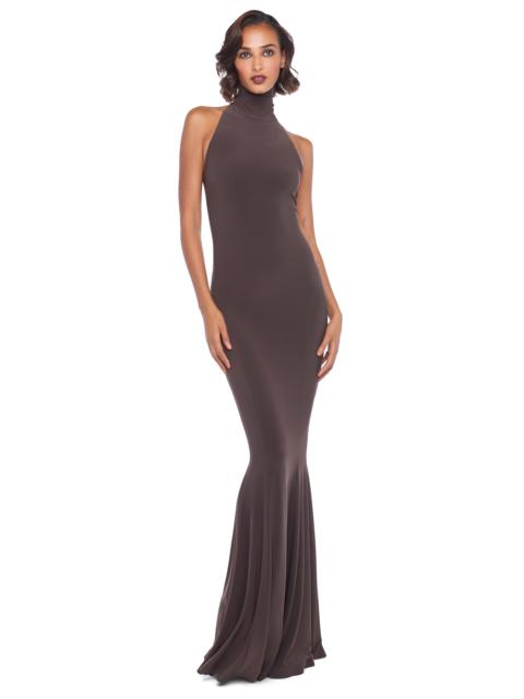 NORMA KAMALI HALTER TURTLE FISHTAIL GOWN