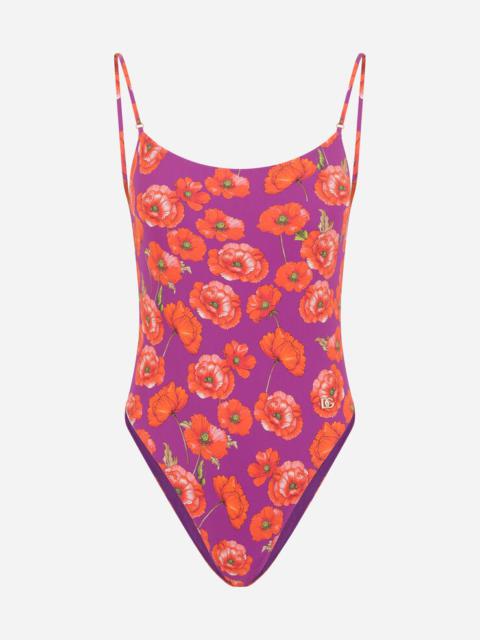 Poppy-print one-piece swimsuit