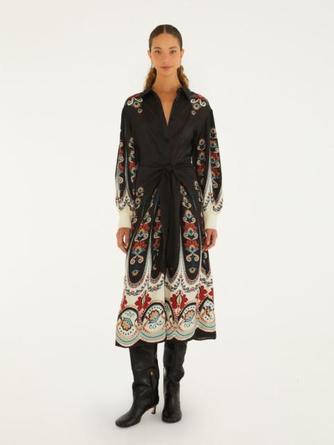 FARM RIO Nikita Winter Ties Long Sleeve Midi Dress