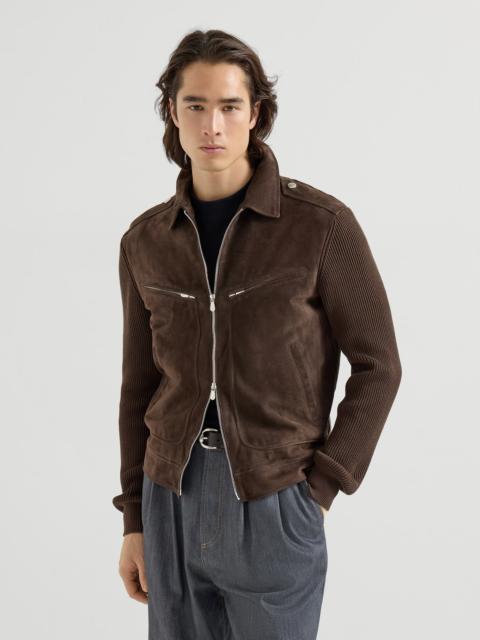 Brunello Cucinelli Suede and cotton knit outerwear jacket