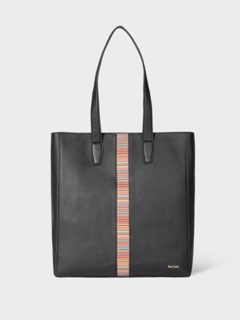 Leather Signature Stripe Tote Bag