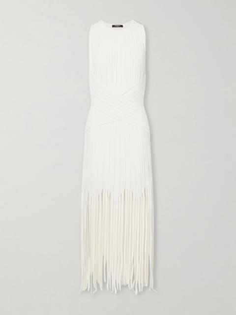Balmain Fringed Pointelle-knit Midi Dress