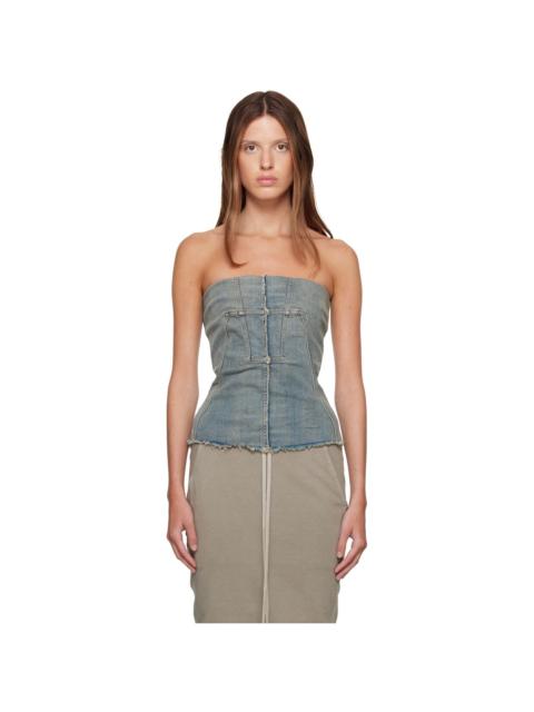 Rick Owens DRKSHDW Blue Tower Splintered Denim Bustier Top