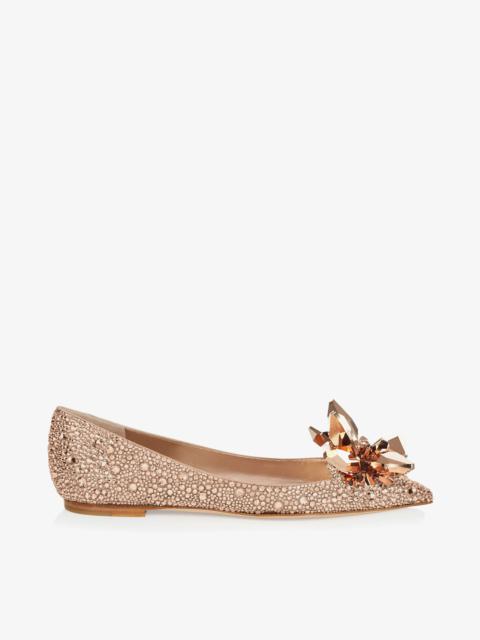 JIMMY CHOO Attila
Rose Gold Crystal Covered Pointy Toe Flats