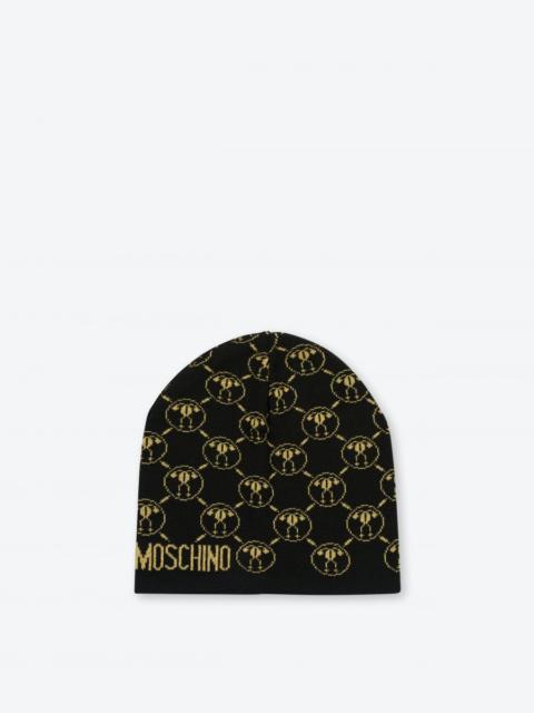 Moschino KNIT HAT WITH ALL-OVER DOUBLE QUESTION MARK DETAIL