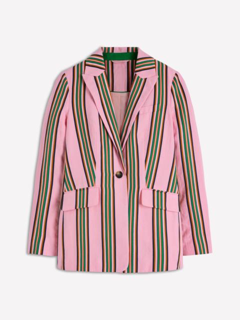 BODEN Woodbridge Linen Blazer-Pink, Rich Emerald Stripe