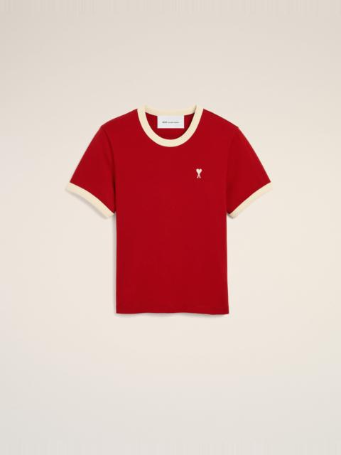 AMI Paris RED CONTRASTED COTTON T-SHIRT WITH AMI DE COEUR