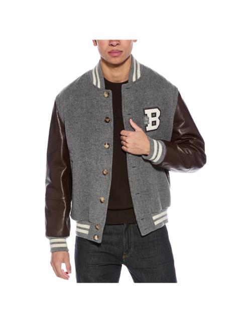 Brunello Cucinelli Wool Leather Sleeve Varsity Jacket "Grey" BRUN2303