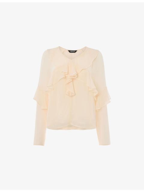 WHISTLES Ruffle Frill V-Neck Crepe-de-Chine Blouse