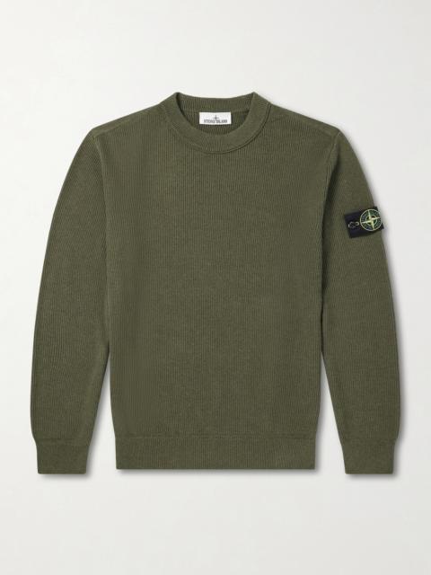 Stone Island Logo-Appliquéd Ribbed Cotton Sweater